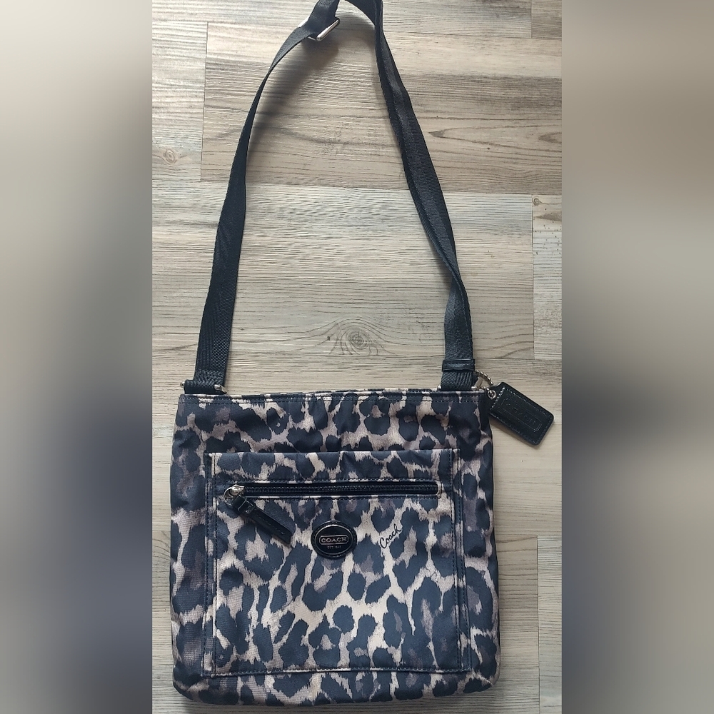 Coach Leopard Print Crossbody Bag - Black and Gray